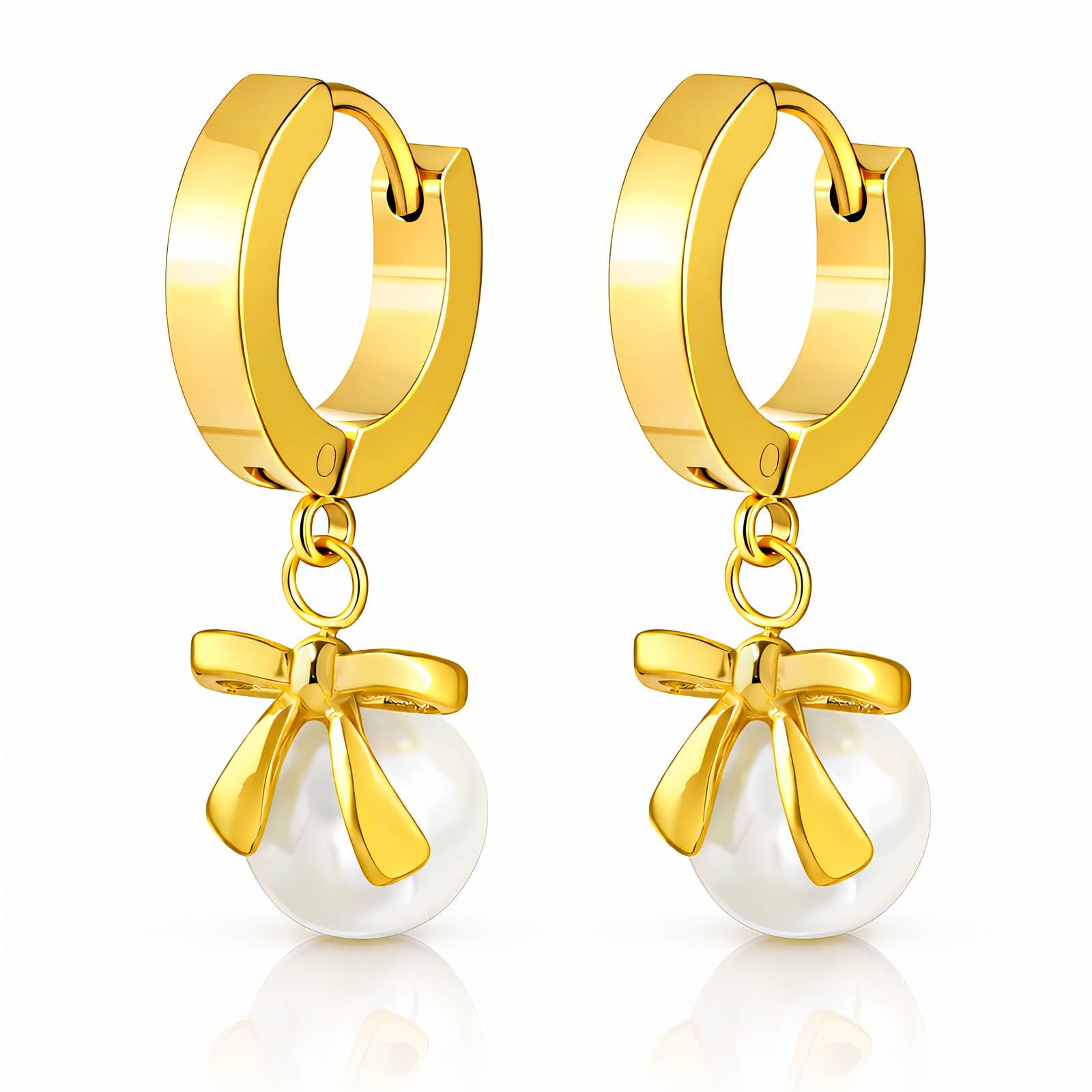Earrings – 18K Gold Plated Steel with Pearl Imitation