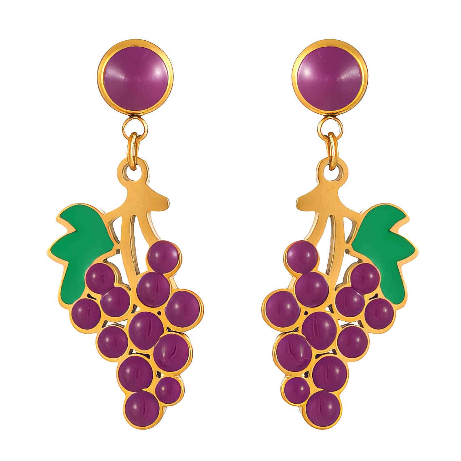 "Grape" Earrings, 18K Gold Plated Steel