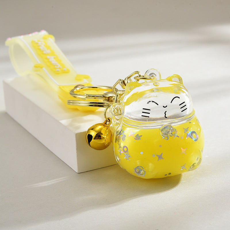 Cute Lucky Cat Floating Bottle Keychain