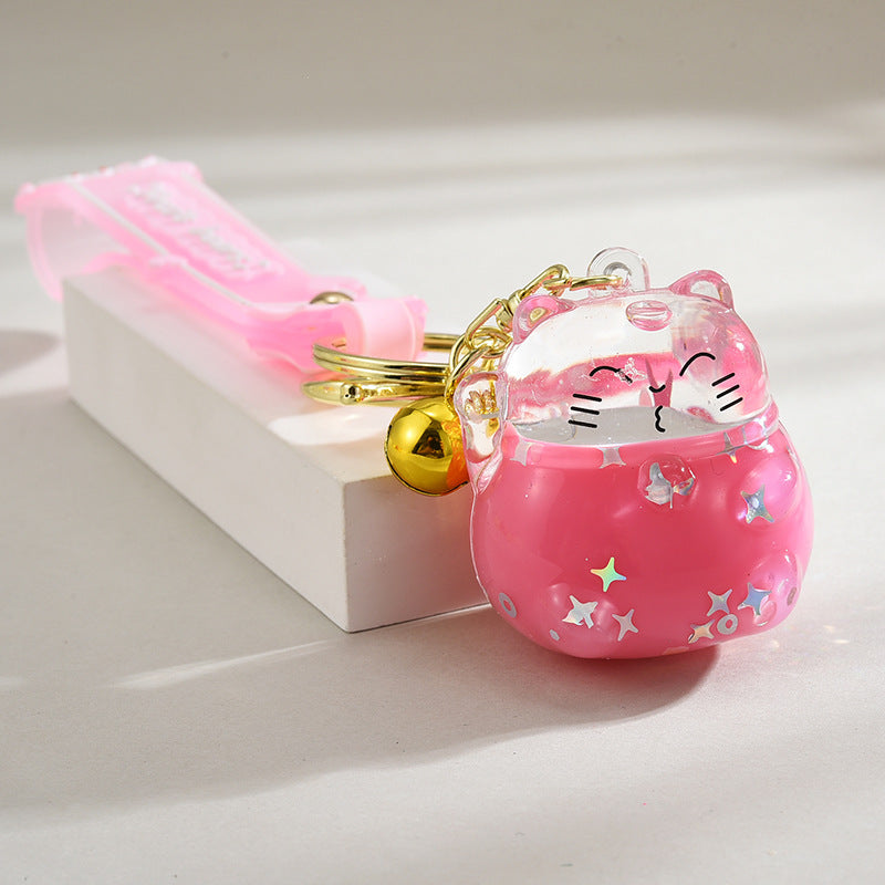 Cute Lucky Cat Floating Bottle Keychain
