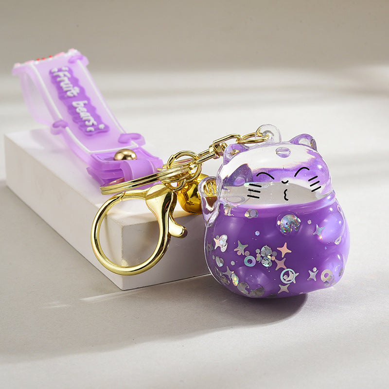 Cute Lucky Cat Floating Bottle Keychain
