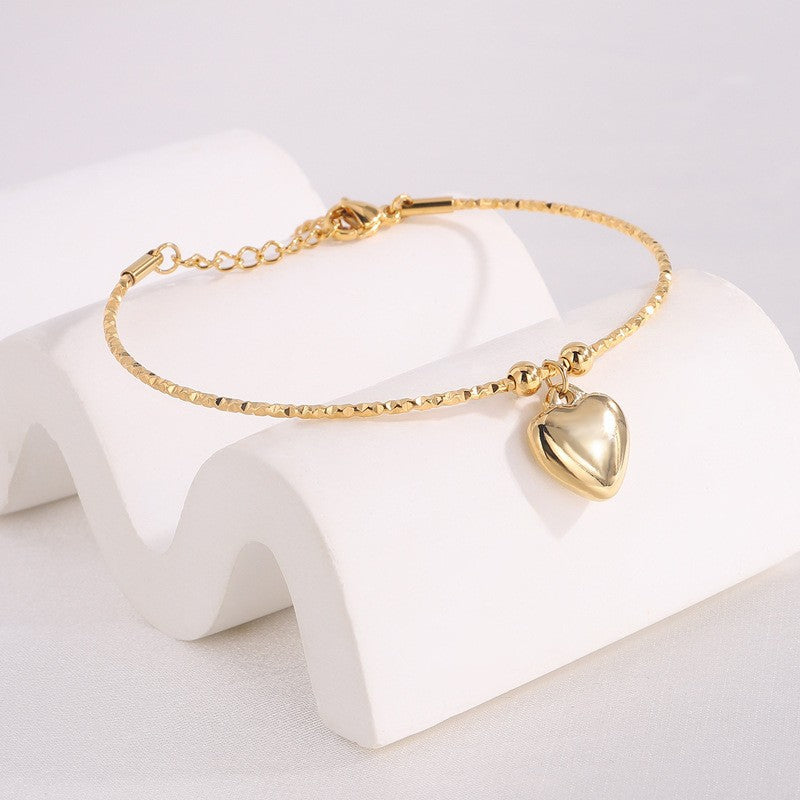 Golden Flat Heart Bracelet – Stainless & Titanium Steel .