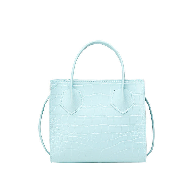 Women’s Small Genuine Leather  Blue Fashion Handbag – Crocodile Pattern  .