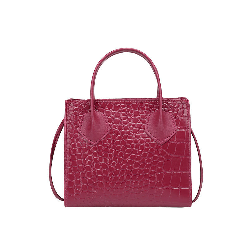 Women’s Small Genuine Leather Red Fashion Handbag – Crocodile Pattern