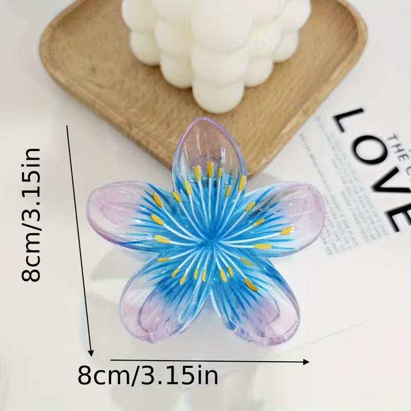 Set of 5 Premium Glow-In-The-Dark Plumeria Hair Clips – 8 cm Tropical Floral Design