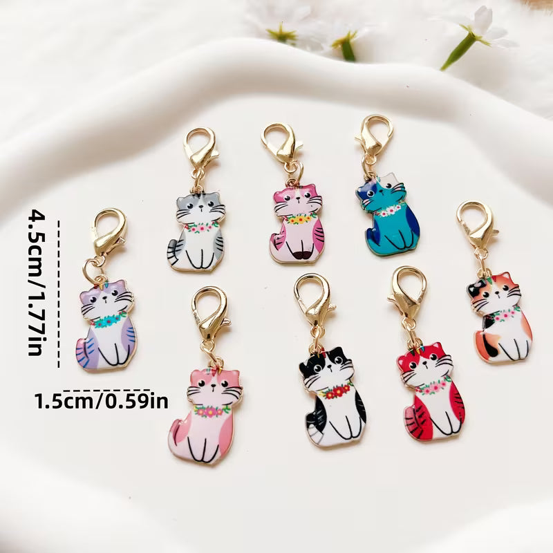 Set of 8 Floral Cat Bag Charms – Cute &amp; Versatile Accessories