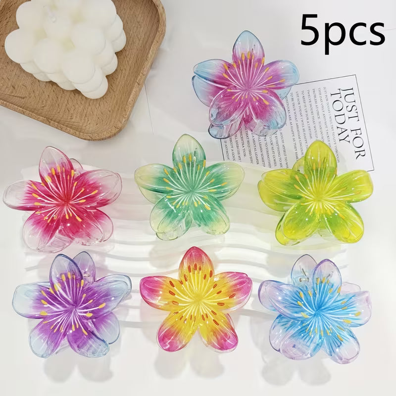 Set of 5 Premium Glow-In-The-Dark Plumeria Hair Clips – 8 cm Tropical Floral Design