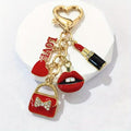 Stylish Red Rhinestone Keychain with Letter &amp; Love Pendants